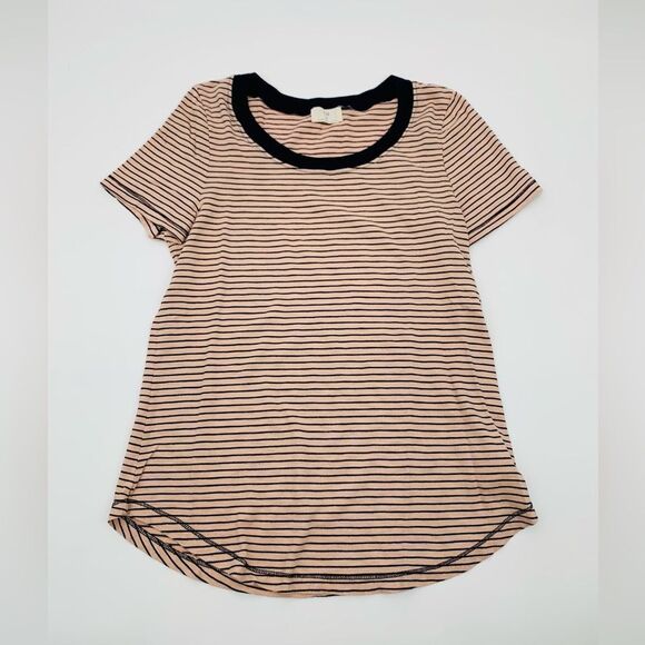 ANTHROPOLOGIE T.La BLUSH NAVY BLUE SHORT SLEEVE STRIPED STITCHED TEE TOP Sz Med - Picture 2 of 7